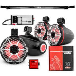 DS18 Jeep Gladiator JT-TUBE 4x 8" Marine Towers Speakers with RGB LED Lights, 4-Channel Marine Amplifier